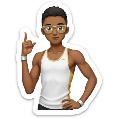 skinny black boy athlete in stringer with gold glasses sticker