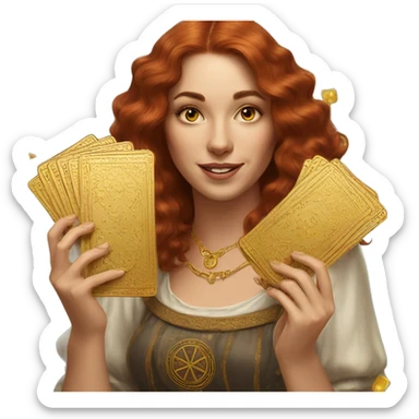 auburn hair beautiful girl with tarot gold cards sticker