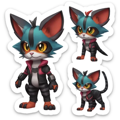 Cool Anthro Noivern-Litten-Sphynx-Pokémon with edgy stripes collar punk techwear cool fiddler-hat Full Body sticker