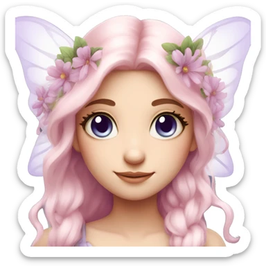 Beautiful, flower fairy, white long, light pink hair, big wings, fair skin, light violet eyes  sticker