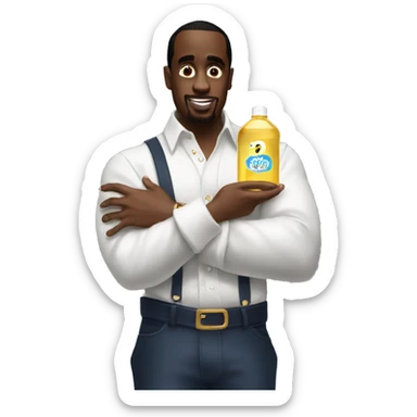 P Diddy Holding a big bottle of baby oil sticker