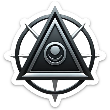 Emoji, dark futuristic occult sigil, symmetrical geometric shape, black metal, gothic cyber aesthetic, minimal flat design, sharp edges, centered, transparent background do not use any other colors but black sticker