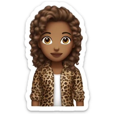 Girl with long lashes, curly brown and long hair, brown eyes, brown skin and animal print clothes sticker