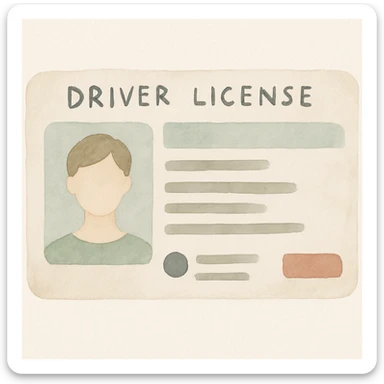 A driver's license in a watercolor painting style with soft colors. sticker