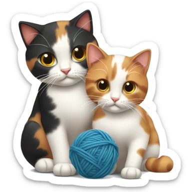 Two calico cats playing with ball of wool sticker
