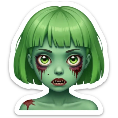 Faça um girl zombie verde de franja vegana com o cabelo a cima do ombro  sticker