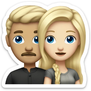 blonde blue eyed girl with man with black hair and mustache sticker