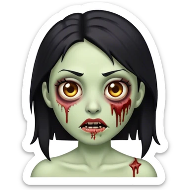 Make an emoji of a zombie woman with black hair, almond-shaped brown eyes and a labret piercing on her left lip. sticker
