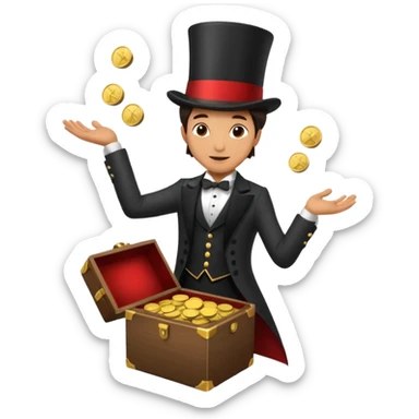 Magician with top hat,Street Performers,background street setup, with coins box, foot path view. sticker
