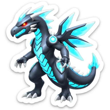 Bioluminescent glowing luminescent starry sparky Futuristic Shiny Haxorus-Zekrom-fusion (full body) sticker