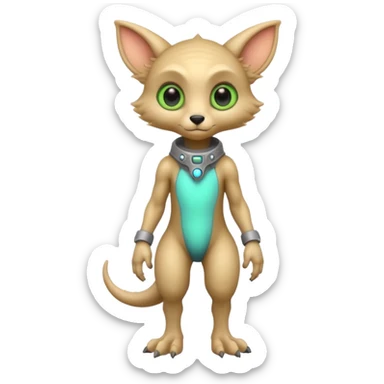 full body cute humanoid peacefull alien furry with 2 legs and eye stalks stands upright and looks intelligent ...wears clothing. not green sticker