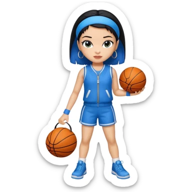 generate a pretty bratz that looks like Kajol Devgn\ bollywood actress
 Wearing a blue zipper with short blackhair and a blue hairband. Carrying a basketball sticker