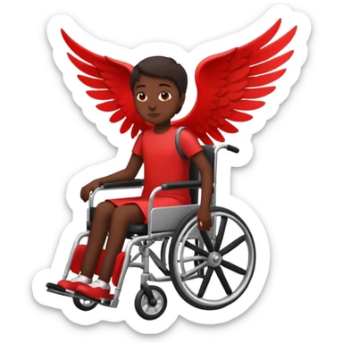 "Red silhouette of a person in a wheelchair with a wing on the left shoulder, clean lines, minimalist emoji" sticker