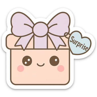 Change the heart-shaped gift tag to blue, keep the name 'Surprise'. sticker