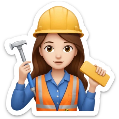 beautiful girl with long brown hair constructing new bathroom sticker