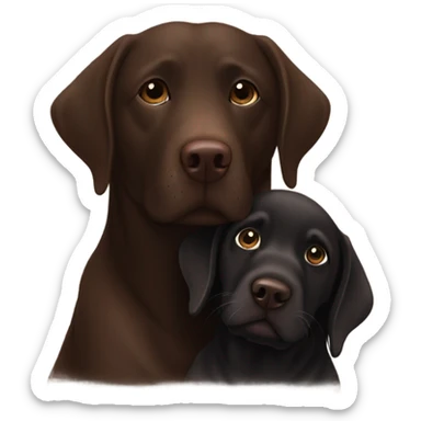Chocolate Labrador cuddling a black Labrador  sticker