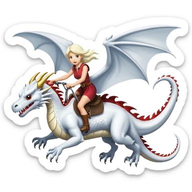 Large white dragon flying with a  female rider on top of it sticker