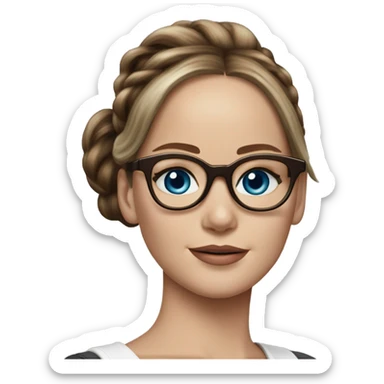 Hyper real Jennifer Lawrence with blue eyes glasses and chocolate hair in ponytail  sticker