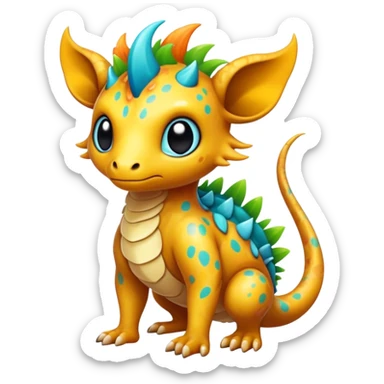 a colorful edgy cute vernid-fionbri-creature with splash patterns full body sticker