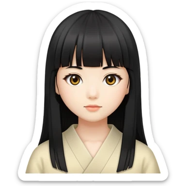 Japanese girl with straight bangs and long straight black hair sticker