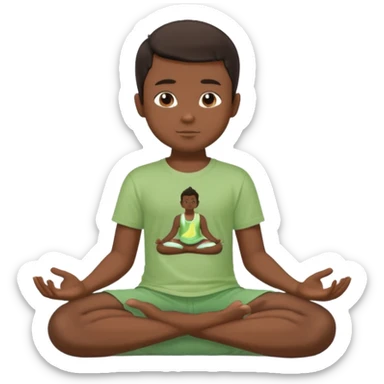 Menino de cabelo escuro, camiseta e bermuda verde claro sentado em pose de Buda sticker