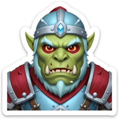 
Fantasy Christmas orc legion soldier icon, iron tundra army theme, heavy winter armor, disciplined brutal look, icy blue steel armor with deep crimson accents, frozen metal texture, cold winter atmosphere, male variant sticker