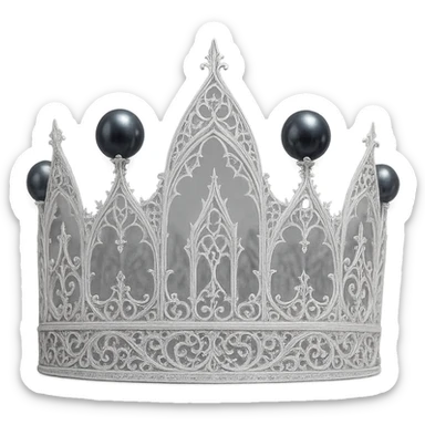gothic crown in white gold with black pearls and lace-like filigree, ghostly and sophisticated sticker