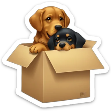 A Rottweiller hugging à golden retriever in box sticker
