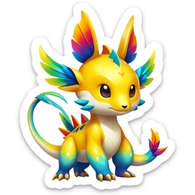 Exotic tropical shiny rare colorful epic cute Fakémon-creature, full body, with random markings sticker