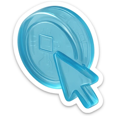 Icon of a coin with a mouse cursor clicking on it, modern and sleek, cyan blue sticker