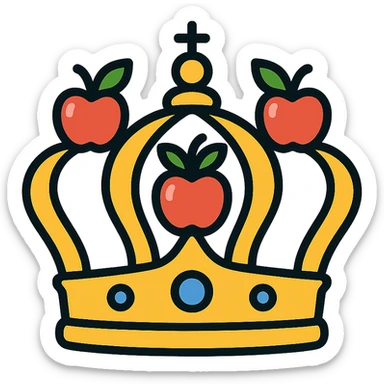 classic royal crown decorated with red apples and green leaves, luxurious and ornate sticker