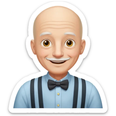 emoji of a gentleman in his 70s, bald, wearing suspenders, friendly expression sticker