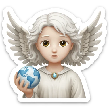 Angel statue wavy hair hollow eyes feathered wings holding the world sticker