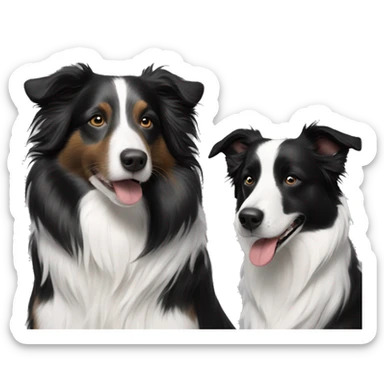Two border collies one black and white one black with and brindle  sticker