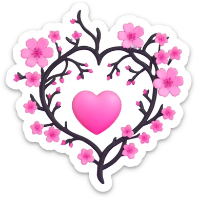 goth sakura heart, black heart with a sakura branch piercing through, glowing pink accents, no background sticker