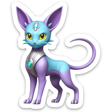 Mechanical Miraidon-Espeon-Mewtwo-Fakémon-hybrid-creature (full body)  with yellow eyes and cyan markings sticker