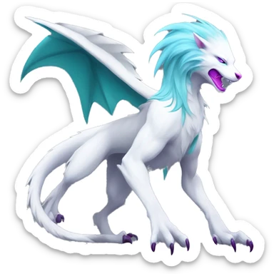 White badass elegant wild beautiful natural cute badass epic anthro modern albino sergal-vernid-creature with cyan mane and magenta eyes with cyan edgy stripes, full body, blue pretty hair,  sticker