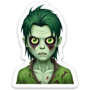 brunette zombie boy with horror green skin and long messy black hair sticker