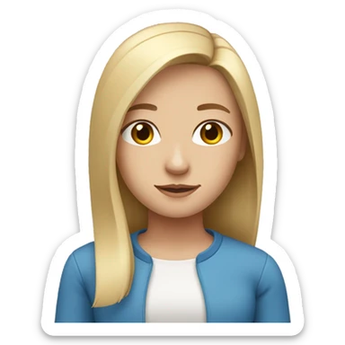 girl with shoulder-length blond straight hair, blue eyes, emoji should include shoulders sticker