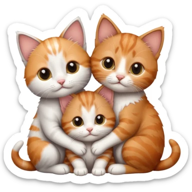 3 very small kittens cuddling together all different colours, the first one is grey and white, the second is ginger and white and the third is brown tabby and white sticker