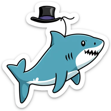 shark wearing a fancy black top hat sticker