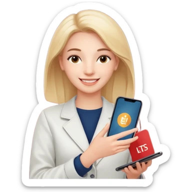 3D emoji style sticker, confident young woman, white background, smiling, holding a smartphone with IELTS result screen showing Overall 8.0, acceptance letter from a European university visible, calm confident energy, soft lighting, minimalistic, clean astrology emoji style sticker