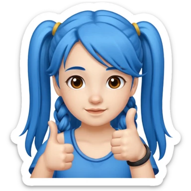 long blue hair girl in pig tails with brown eyes giving thumbs up sticker