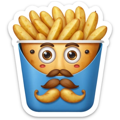 fried potatoes with eyes and mustache, in a blue carton  sticker