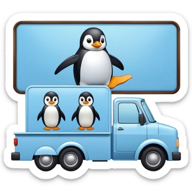 Camion bleu clair avec Pingouin sur affiche publicaitaire sticker