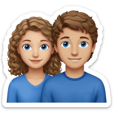 20 year old boy with slightly curly dark blonde hair and blue eyes with 20 year old girl with brown hair and blue eyes (girl is brunette (straight hair), boy is blonde.) sticker