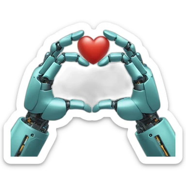 robot and human hands connect to make a heart in the negative space sticker