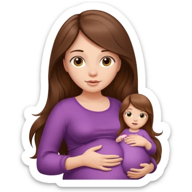 Beautiful girl with long brown hair, pregnant belly sticker