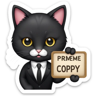 Cat in a black suit holding a sign with the inscription "PrimeCopy" sticker