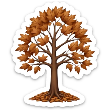 leafless tree with pile of leaves below preparing for winter sticker